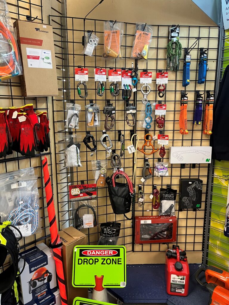 A store display of items on wire racks.