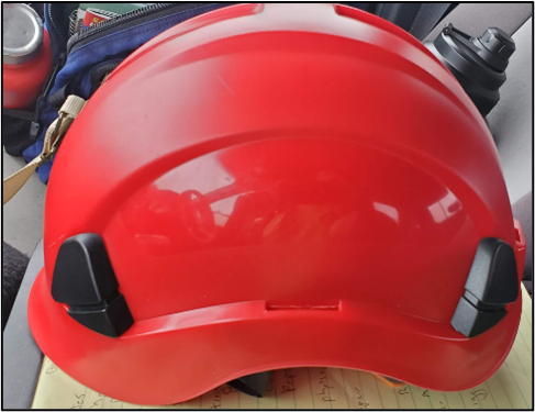 Red plastic helmet