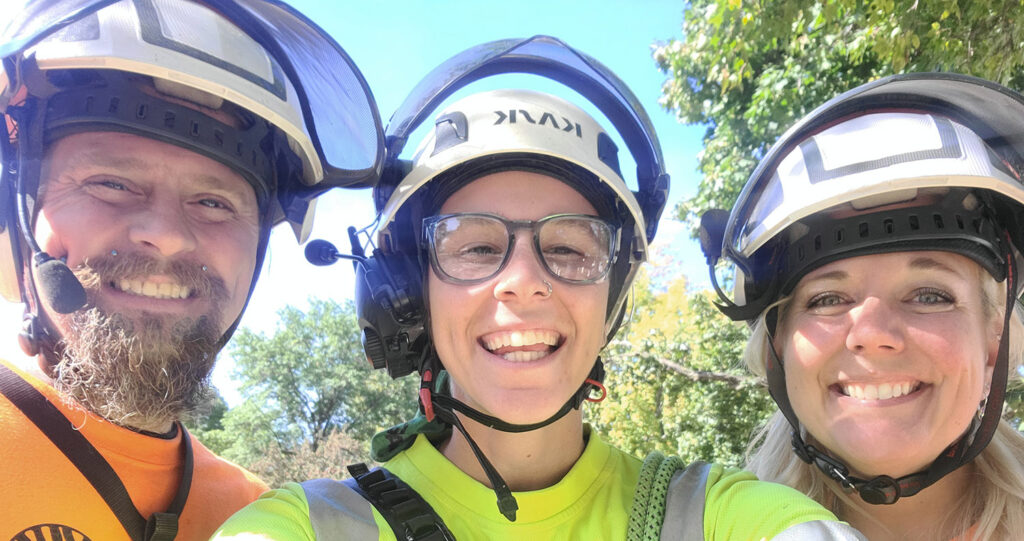 Sydney Hudzinski, center, takes a break during a climb with Kelby Nelson and Melissa Breen from Alliance Tree Care. All photos courtesy of Sydney Hudzinski.