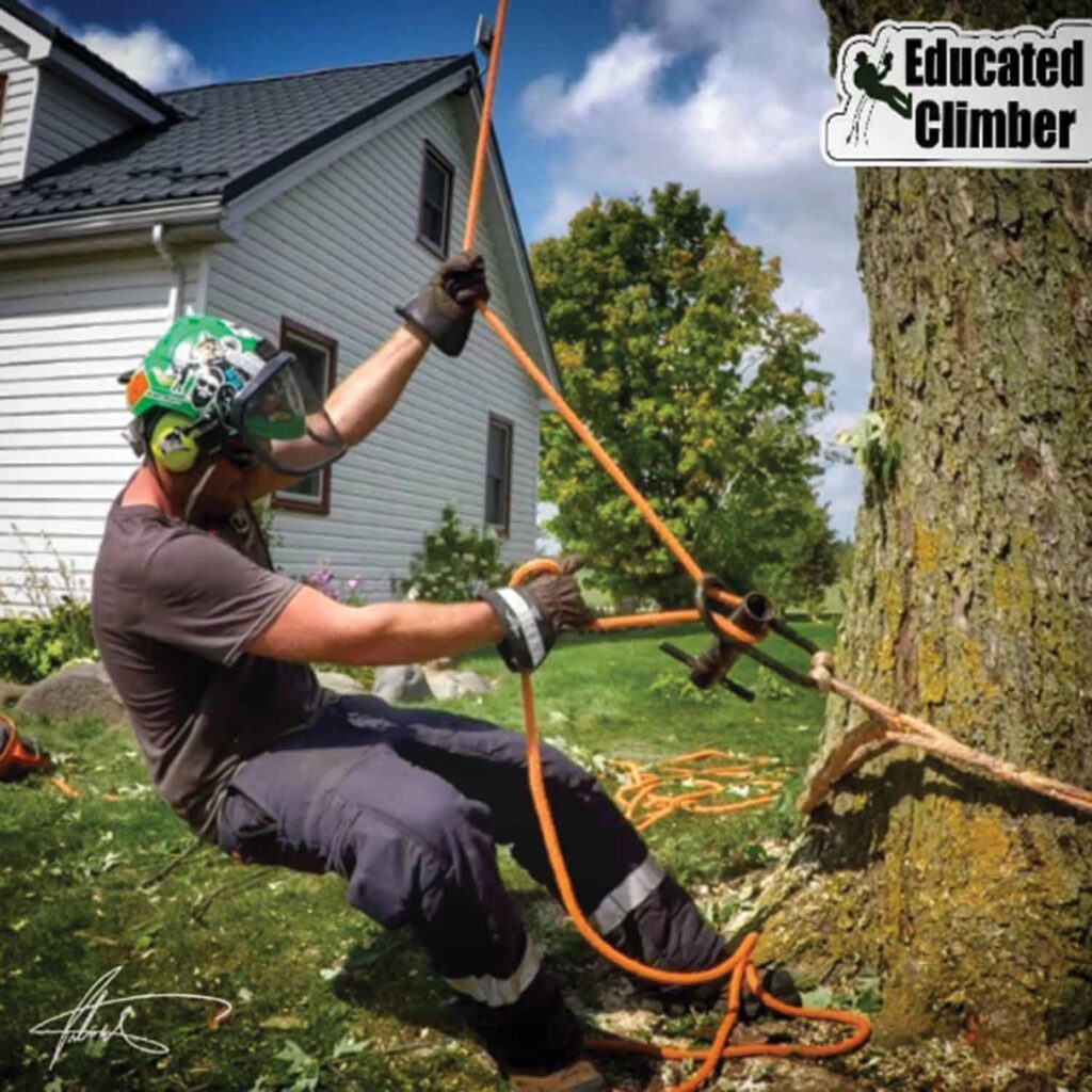 Photo 10, at right, inset: Example of sweating a line that uses simple mechanical advantage to pre-tension a rigging line. Photo courtesy of Patrick Masterson, educatedclimber.com.