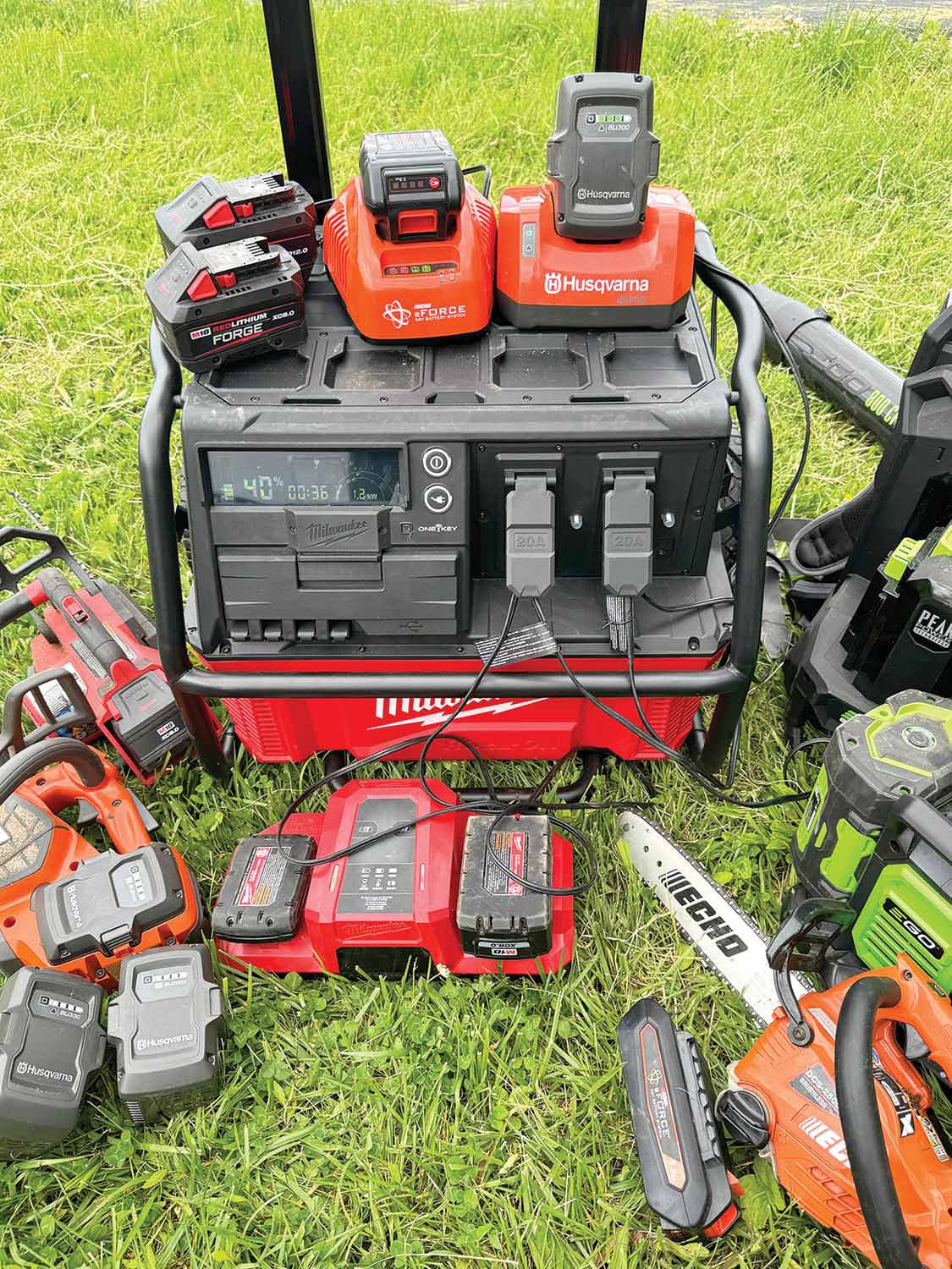 If your crew has consistent access to charging power – whether through truck inverters or on-site power at clients’ properties – you might prefer to tailor your battery needs around mobile charging solutions.