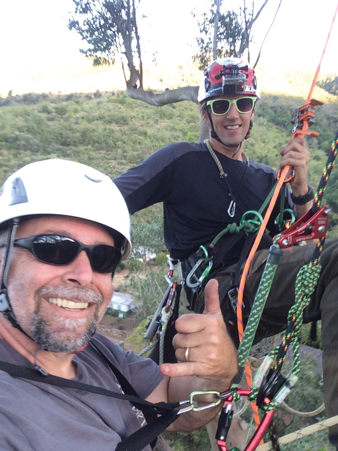 Goddard and Drew Bristow on a climb.