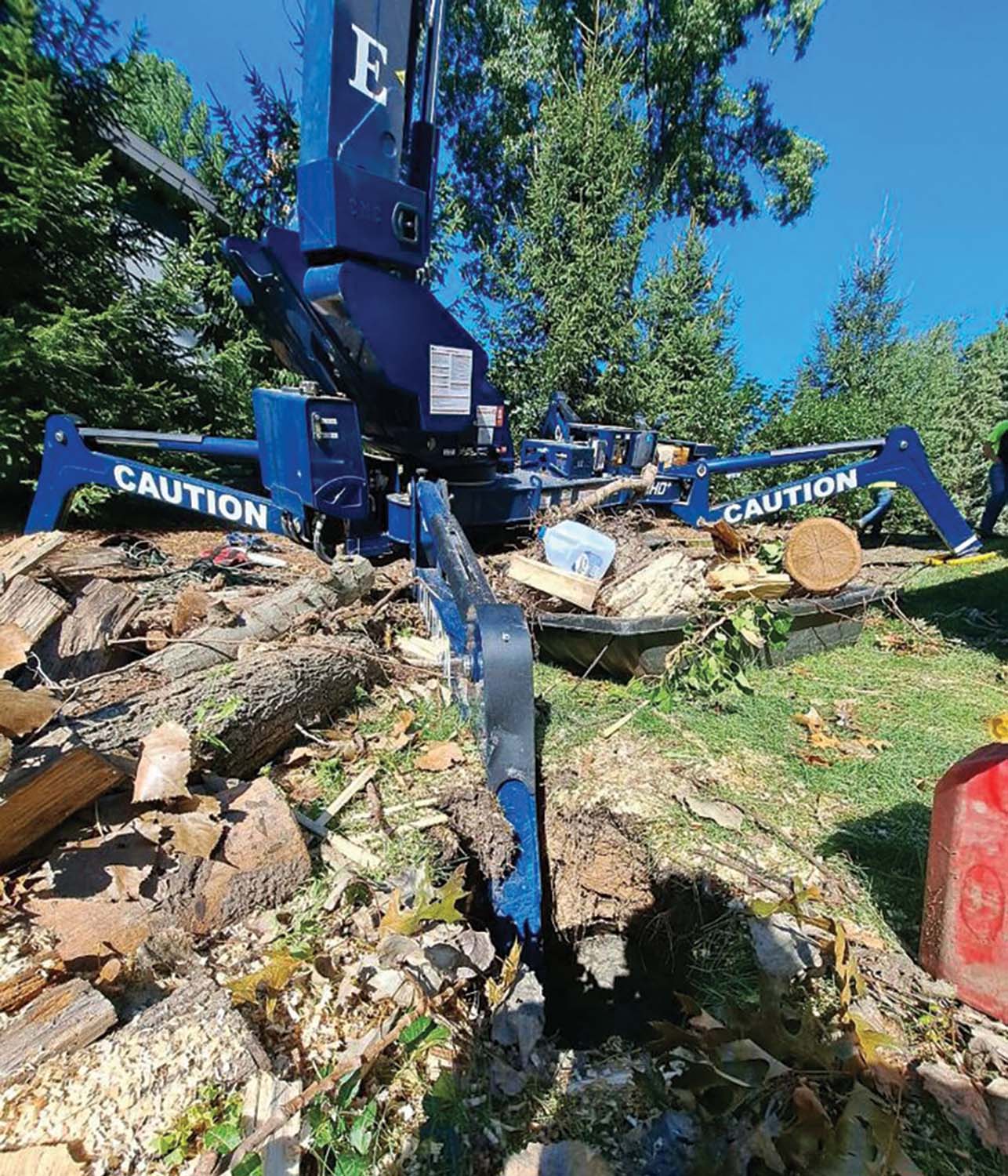 In this incident, the compact-lift outrigger punched through ground covering a septic tank. "This was a wake-up call and a reminder of the reason we need to put pads down," says Dustin Meyers.